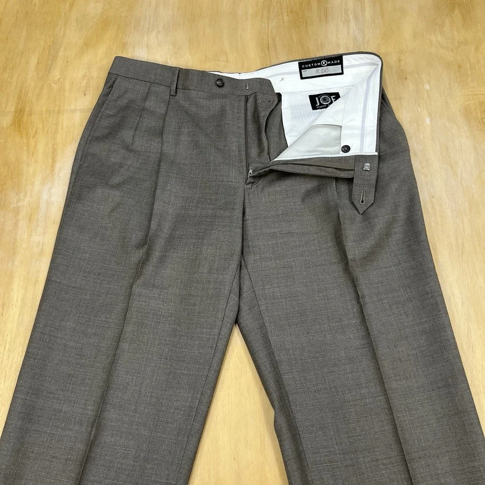 Joseph Abboud Custom Suit Mens 44L Long Wool Pleated Pants 37x30 Tan